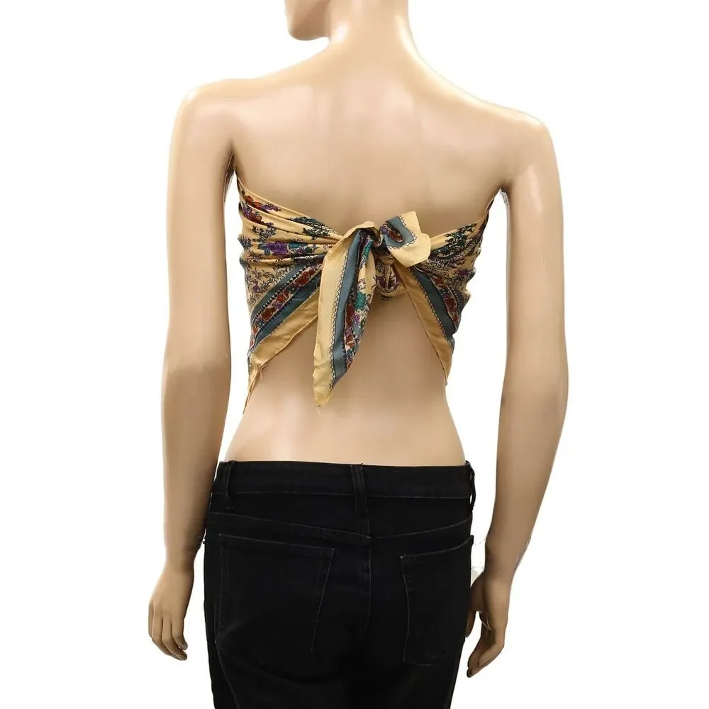 Free People So Silk Printed Bandana Scarf Tube Top Belt Floral Paisley Wrap OS